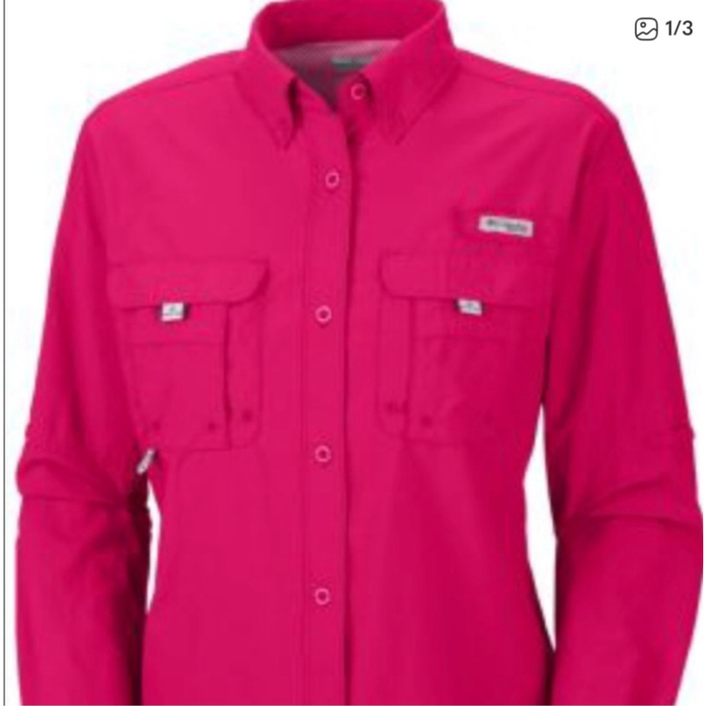 Hot Pink Fuscia Columbia Long Sleeve PFG Ladies Shirt Size Large Fishing Outdoor